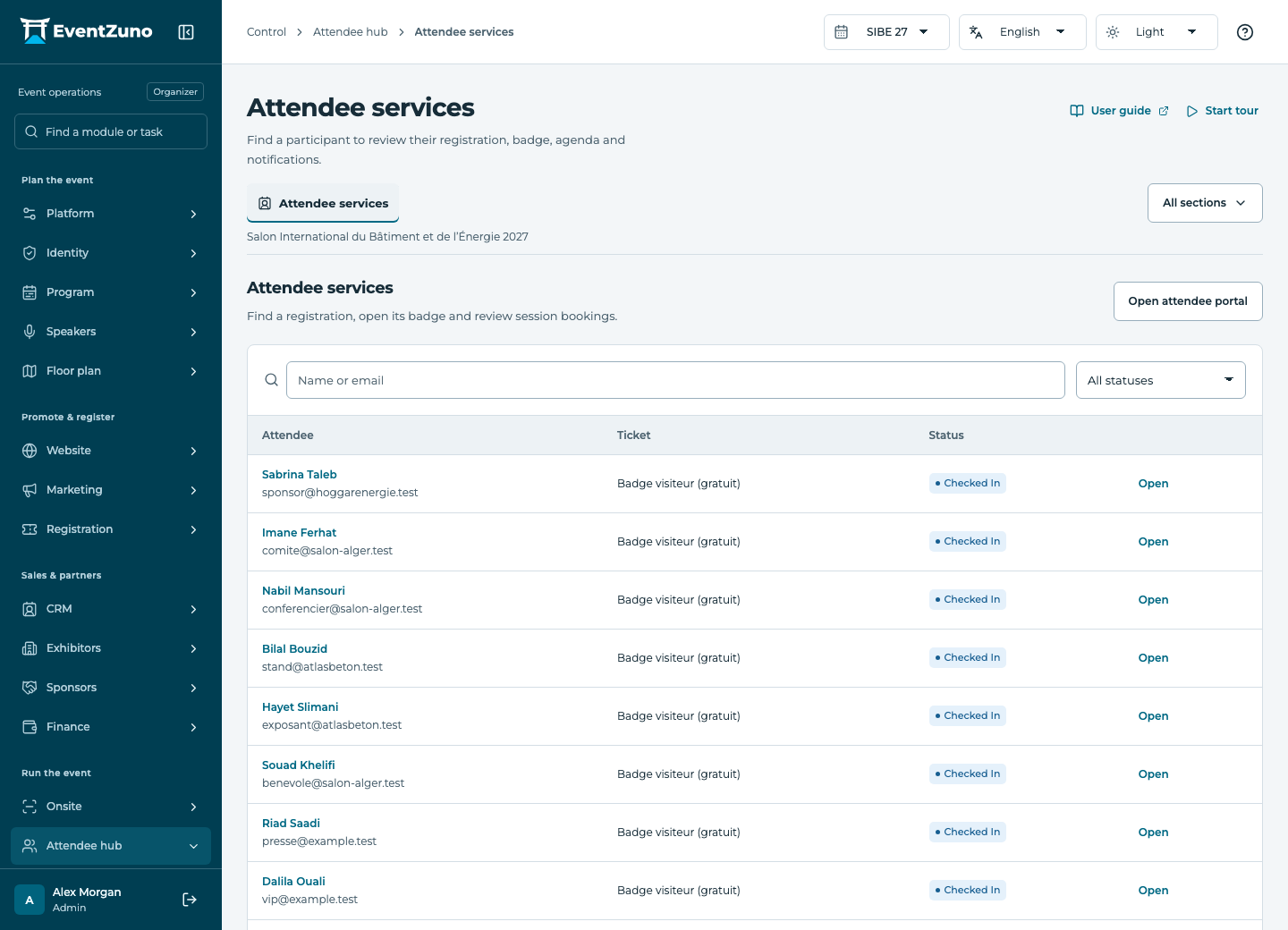 Attendee Experience Hub: Attendee services in the EventZuno demonstration event