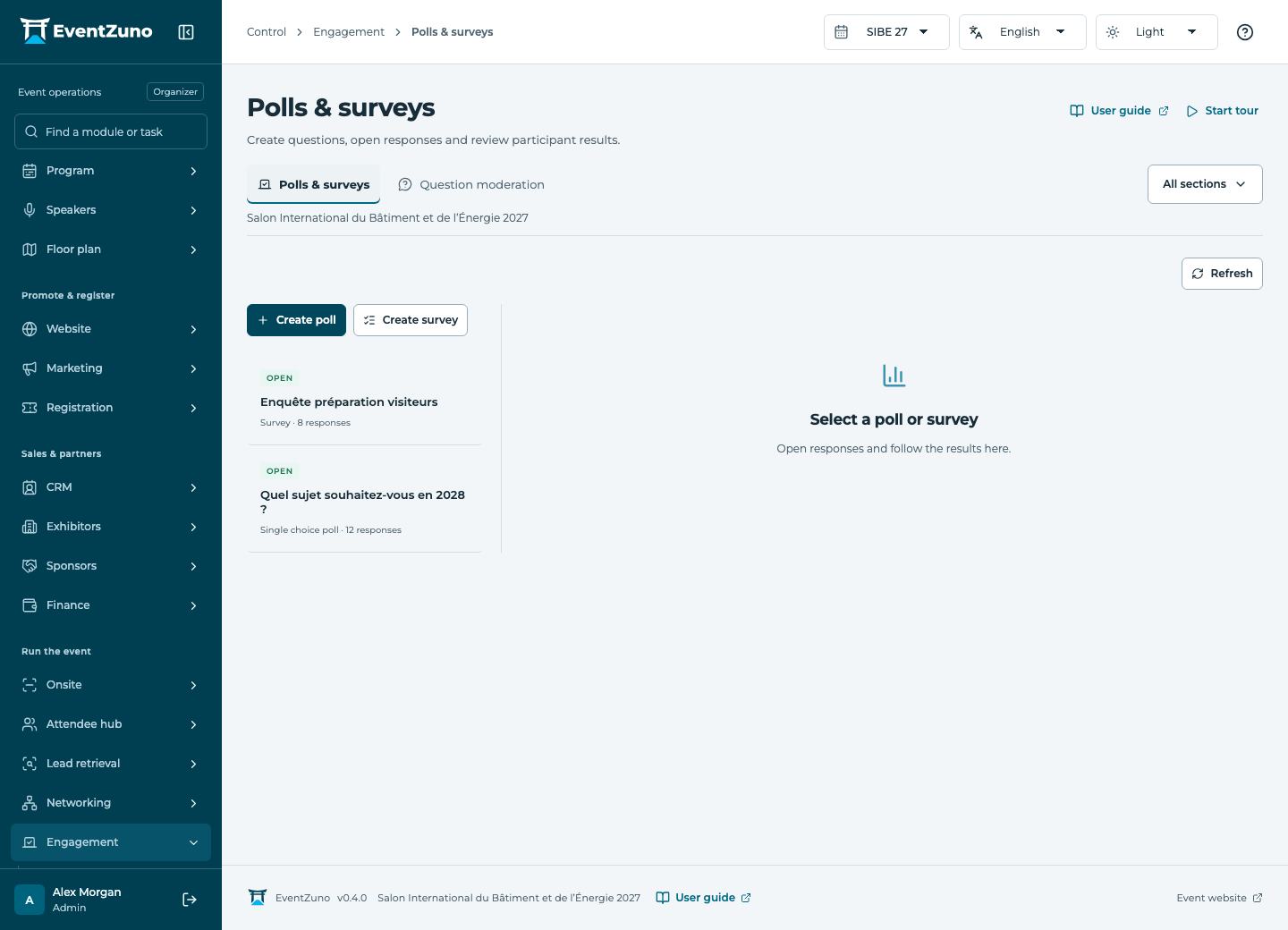 Polls, Q&A & Certificates: Polls & surveys in the EventZuno demonstration event