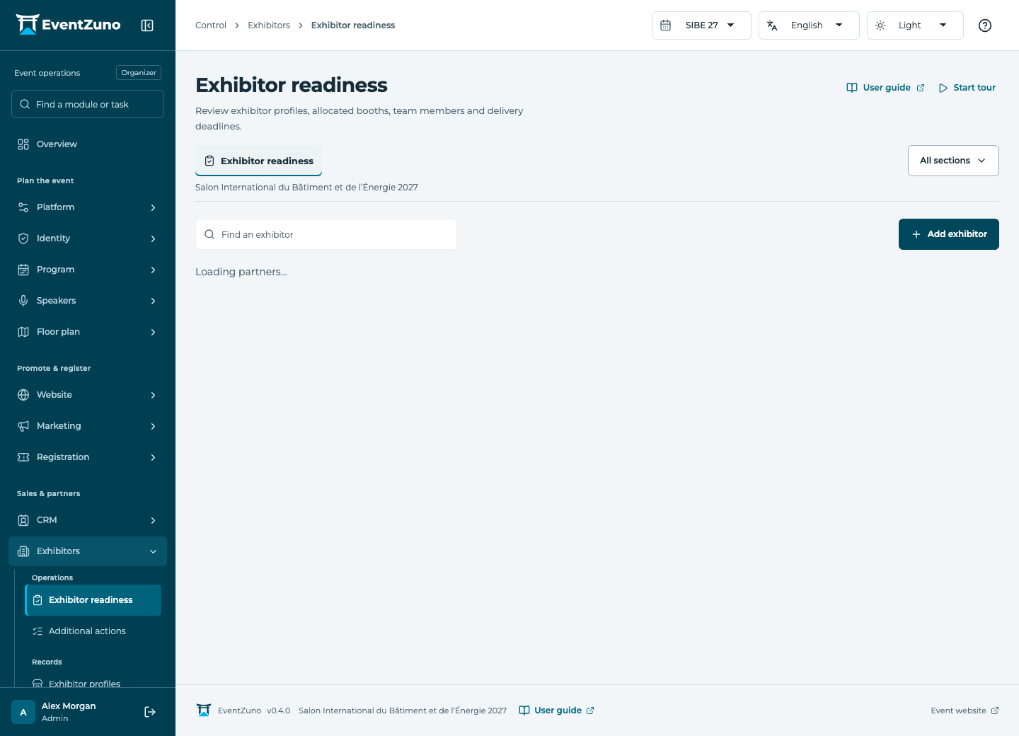 Exhibitor Management: Exhibitor readiness in the EventZuno demonstration event