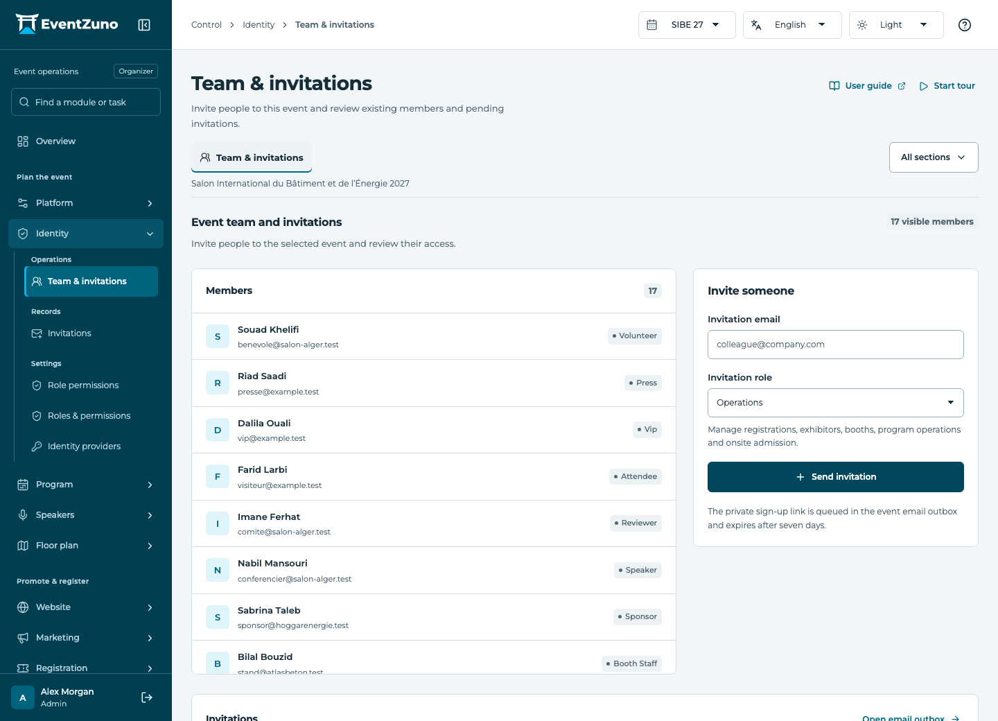 Identity, Accounts & RBAC: Team & invitations in the EventZuno demonstration event