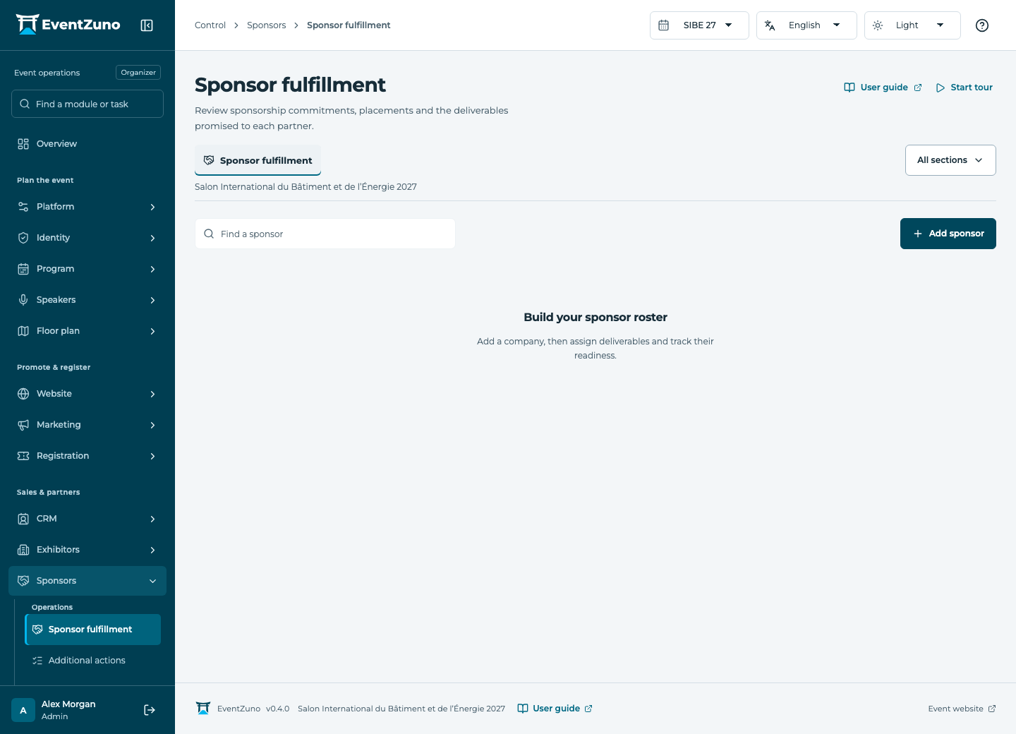 Sponsor & Partner Management: Sponsor fulfillment in the EventZuno demonstration event
